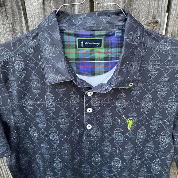 William Murray Mens Golf Polo Shirt Medium Navy Geometric Pattern Golfer - Picture 5 of 11